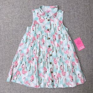 Ruffle Butts 4T pink flamingo button up dress NWT